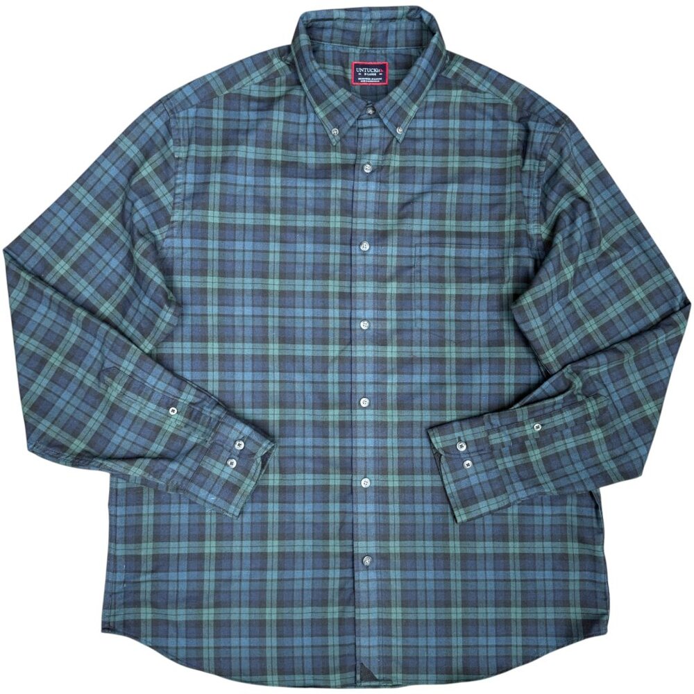 EUC Men's UNTUCKIT Vittorio Green/Navy Plaid Button Down Shirt | Size XL